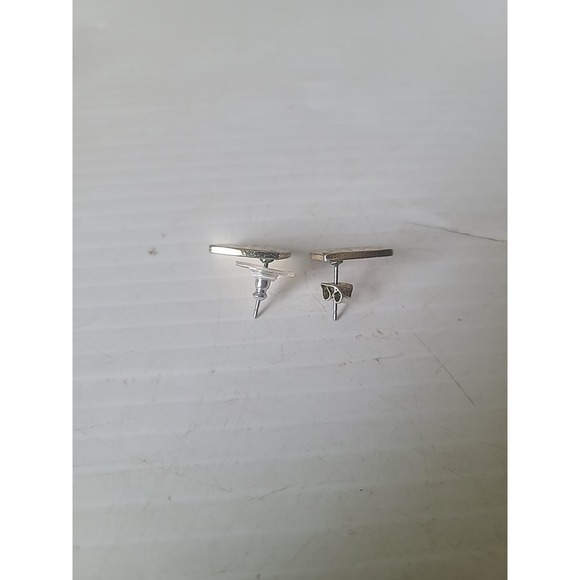 Vtg Silvertone White Enamel Button Earrings Pierced Post - Picture 3 of 5